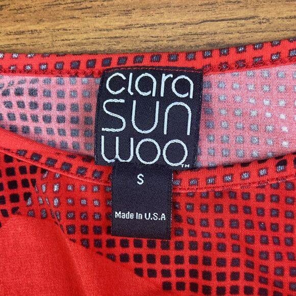 Clara Sun Woo Sz Small Dolman Sleeve Blouse Top Red Side Tie Abstract Print EUC - Picture 2 of 7